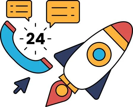 A rocket is flying through the sky with a phone on the ground Stock Illustration