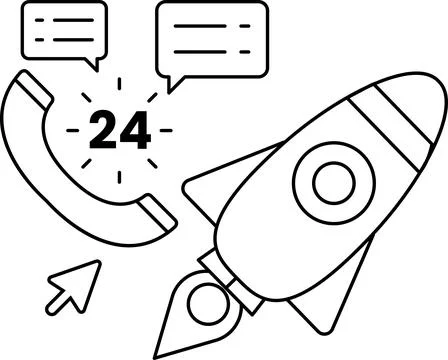 A rocket is flying through the sky with a phone on the ground Stock Illustration