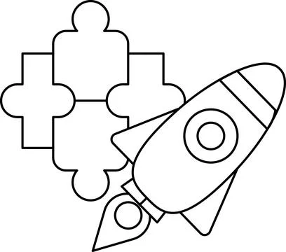 A rocket is flying through the sky with a puzzle piece in the background Stock Illustration