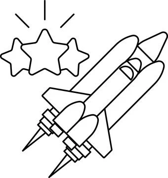 A rocket is flying through the sky with three stars surrounding it Stock Illustration