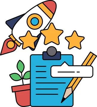 A rocket is flying through the sky with three stars surrounding it Stock Illustration