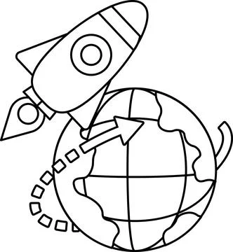 A rocket is flying through space and is about to land on the Earth Ilustração Stock