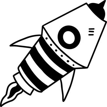 A rocket is flying through space with a black and white color scheme Illustrazione stock