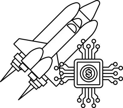 A rocket is flying through space with a dollar sign on the bottom Stock Illustration