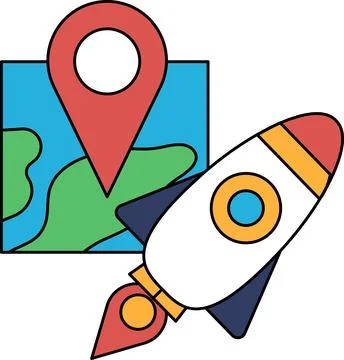 A rocket is flying through space with a map of the universe in the background Stock Illustration