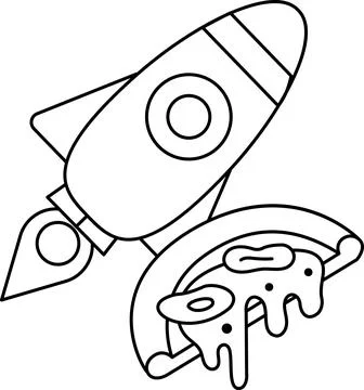 A rocket is flying through space with a slice of pizza on top of it Stock Illustration