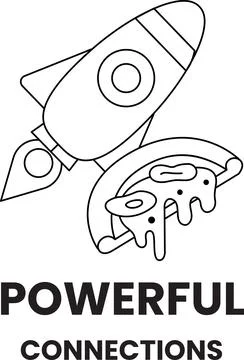 A rocket is flying through space with a slice of pizza on top of it Stock Illustration