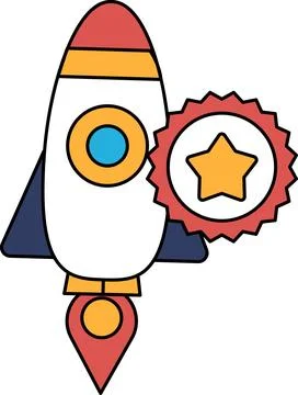 A rocket is flying through space with a star and a star sticker on it Stock Illustration