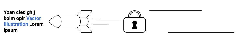 Rocket Flying Toward Padlock Symbolizing Data Security and Encryption Illustrazione stock