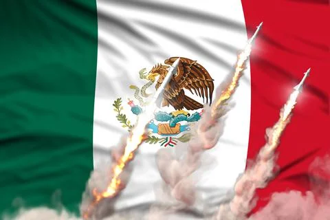 Rocket forces concept on flag, Mexico nuclear warhead attack Stock Illustration