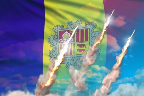 Rocket forces concept on sky, Andorra supersonic missile attack Stock Illustration