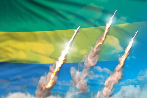 Rocket forces concept on sky, Gabon supersonic warhead attack Stock Illustration