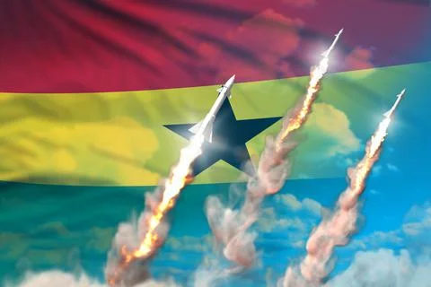 Rocket forces concept on sky, Ghana nuclear warhead attack イラスト素材
