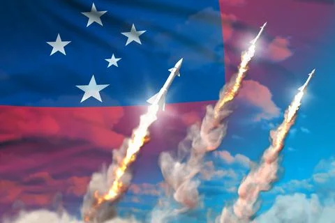 Rocket forces concept on sky, Samoa missile attack Stock Illustration