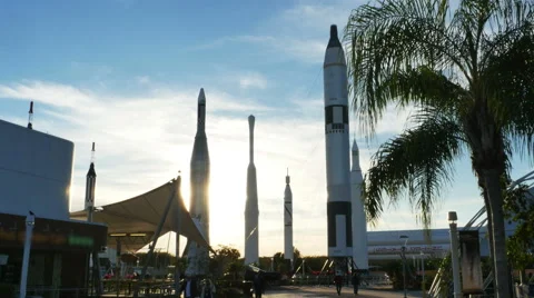 Rocket Garden at Sunset at Kennedy Space Center Wide, 4K Stock Footage 60412383