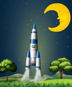A rocket going to the sky with a sleeping moon Illustrazione stock