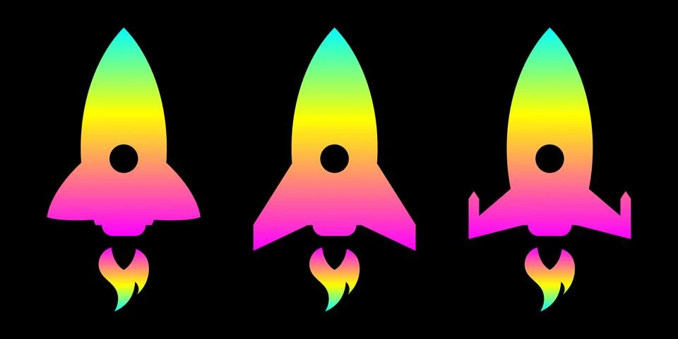 Rocket gradient icons set. Rockets launch. Modern startup symbols. Vector Stock Illustration