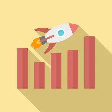 Rocket graph up icon, flat style Stock Illustration