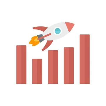 Rocket graph up icon, flat style Illustrazione stock