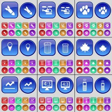 Rocket, Helicopter, Paw, Checkpoint, Trash can, Maple leaf, Graph, Monitor, Mobi イラスト素材