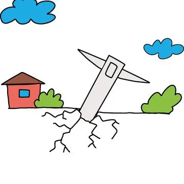The rocket hit the ground not far from home, war Stock Illustration