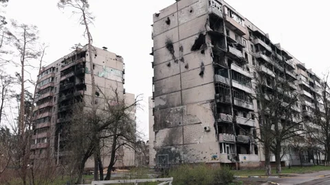 Rocket hit, Rocket catastrophe, High-rise ruin Stock Footage 245103006