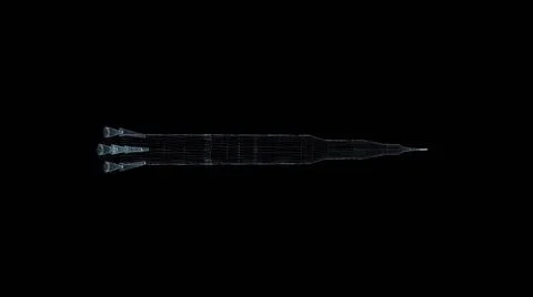 Rocket Hologram Wireframe. Nice 3D Render on a black background Illustrazione stock
