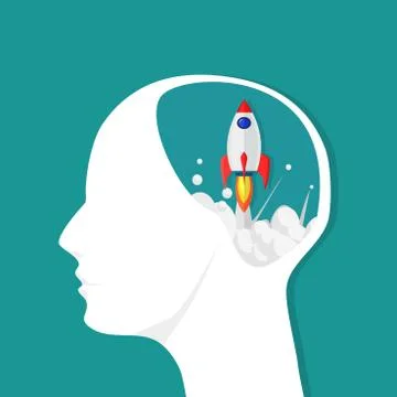 Rocket in the human head. The originality of the idea. vector Stock Illustration