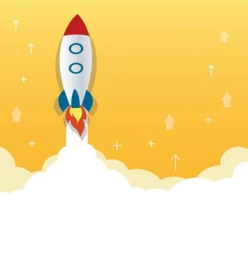 The rocket icon and yellow background, start up business concept Stock Illustration