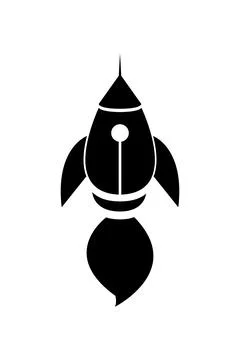 Rocket icon, black silhouette. Vector illustration isolated on white backgrou Stock Illustration