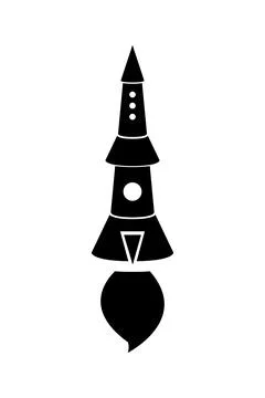 Rocket icon, black silhouette. Vector illustration isolated on white backgrou Stock Illustration