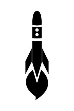 Rocket icon, black silhouette. Vector illustration isolated on white backgrou Stock Illustration