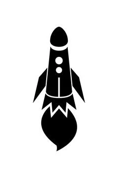Rocket icon, black silhouette. Vector illustration isolated on white backgrou Stock Illustration