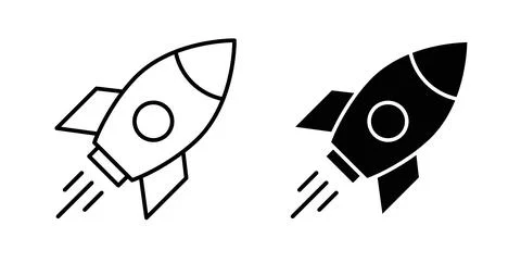 Rocket icon collection in black, Line icons, flat symbols Stock Illustration
