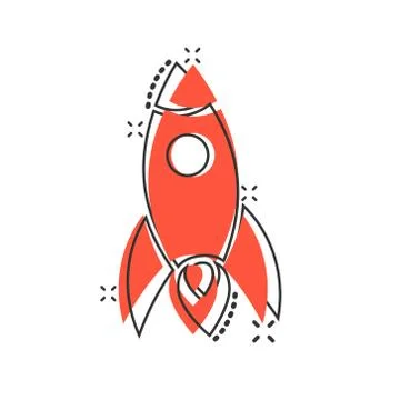Rocket icon in comic style. Spaceship launch cartoon vector illustration on w Illustrazione stock
