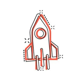 Rocket icon in comic style. Spaceship launch cartoon vector illustration on w Illustrazione stock