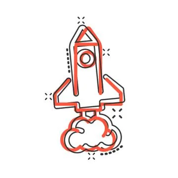 Rocket icon in comic style. Spaceship launch cartoon vector illustration on w Illustrazione stock