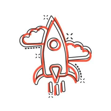 Rocket icon in comic style. Spaceship launch cartoon vector illustration on w Stock Illustration