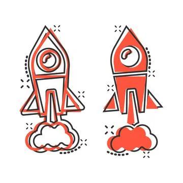 Rocket icon in comic style. Spaceship launch cartoon vector illustration on w Stock Illustration