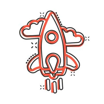 Rocket icon in comic style. Spaceship launch cartoon vector illustration on w Illustrazione stock
