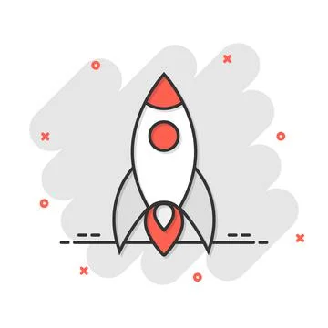 Rocket icon in comic style. Spaceship launch cartoon vector illustration on w Illustrazione stock