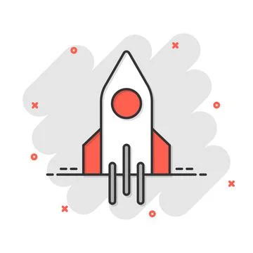 Rocket icon in comic style. Spaceship launch cartoon vector illustration on w Illustrazione stock