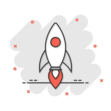 Rocket icon in comic style. Spaceship launch cartoon vector illustration on w Illustrazione stock
