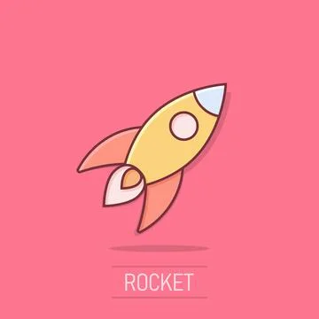 Rocket icon in comic style. Spaceship launch cartoon vector illustration on.. Stock Illustration