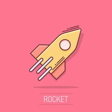 Rocket icon in comic style. Spaceship launch cartoon vector illustration on.. Illustrazione stock