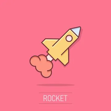 Rocket icon in comic style. Spaceship launch cartoon vector illustration on.. Stock Illustration