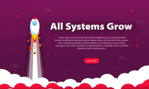 Rocket icon in flat design. Website template design. Responsive web, technolo Stock Illustration