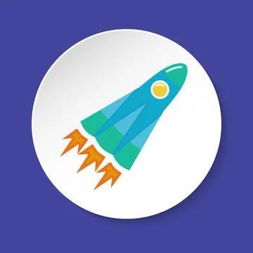 Rocket icon in flat style on round button Stock Illustration