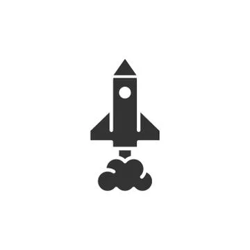 Rocket icon in flat style. Spaceship launch vector illustration on white isol Stock Illustration