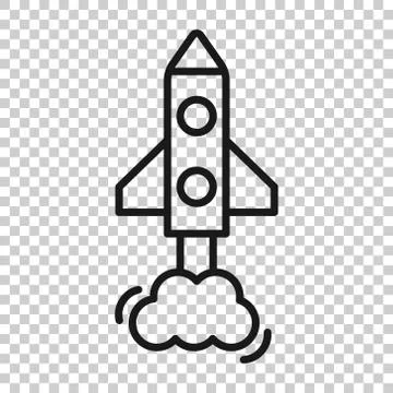 Rocket icon in flat style. Spaceship launch vector illustration on white isol Stock Illustration